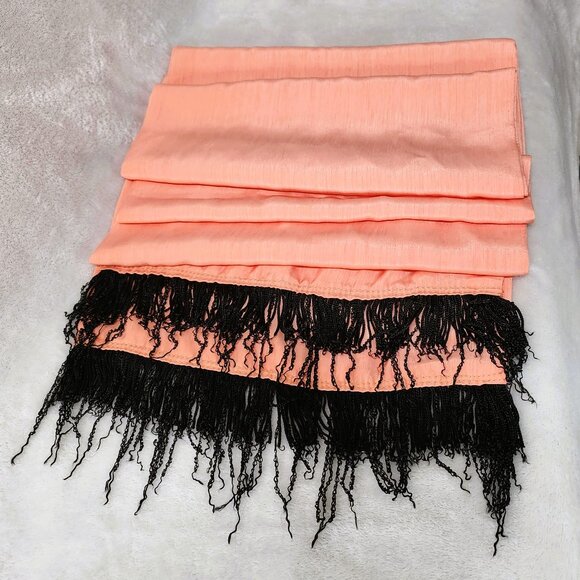 Orange Evening Scarf w/Black Fringe - Picture 5 of 8